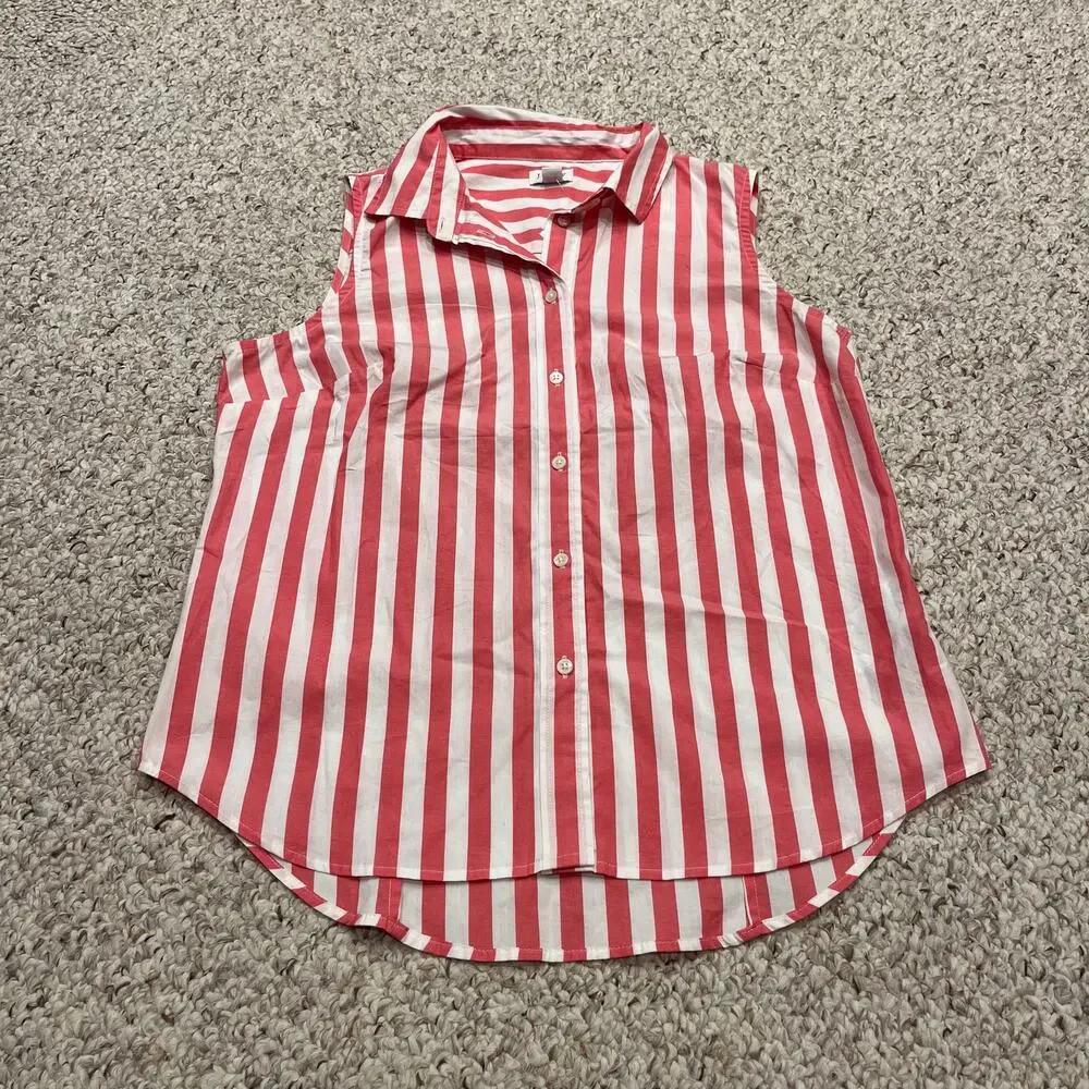 NEW J Crew Sleeveless Cotton Blend Poplin Shirt M Signature Fit Stripe Preppy